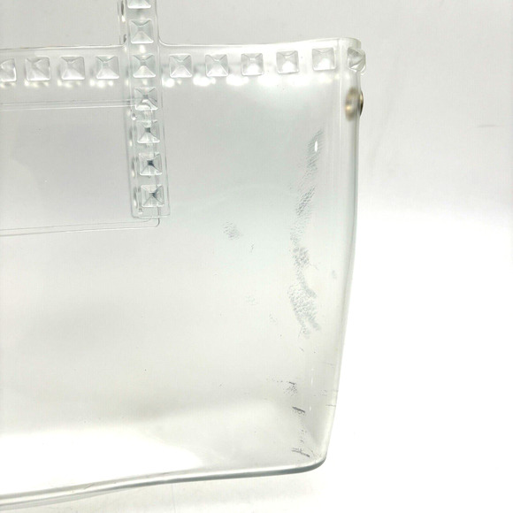 Vintage 00s Y2K Clear PVC Jelly Double Handle Pyramid Studded Purse 13x8" - Picture 5 of 12